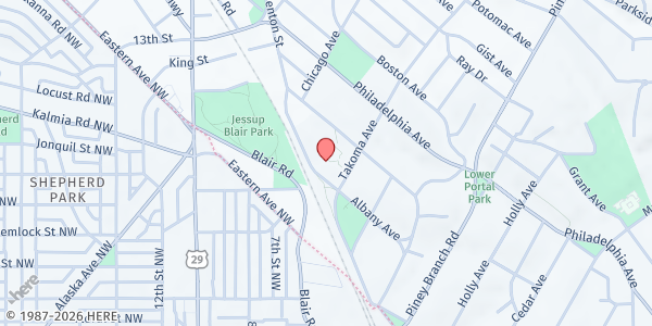 Map showing Montgomery College - Takoma Park at 7600 Takoma Avenue, Takoma Park, MD
