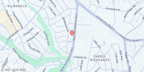 Map showing New Hampshire Spanish SDA at 7410 New Hampshire Avenue, Takoma Park, MD