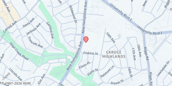 Map showing Takoma Park Community Center at 7315 New Hampshire Avenue, Takoma Park, MD