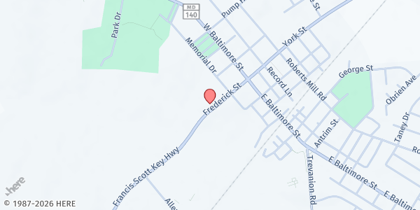 Map showing Carpenter's Table St. Joseph's Catholic Church at 44 Frederick Street, Taneytown, MD