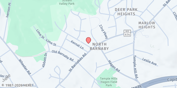 Map showing ICAC-Oxon Hill Food Pantry at 4915 Saint Barnabas Road, Temple Hills, MD