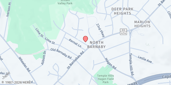 Map showing Interfaith Community Action Council - Oxon Hill Food Pantry at 4915 St. Barnabas Rd., Temple Hills, MD