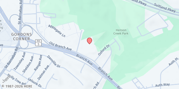 Map showing Southern Friendship Missionary Baptist Church at 4444 Branch Avenue, Temple Hills, MD