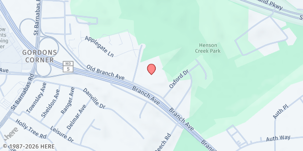 Map showing Southern Friendship Missionary Baptist Church at 4444 Branch Avenue, Temple Hills, MD