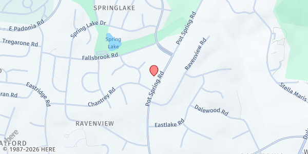 Map showing Timonium United Methodist Church at 2300 Pot Spring Road, Timonium, MD