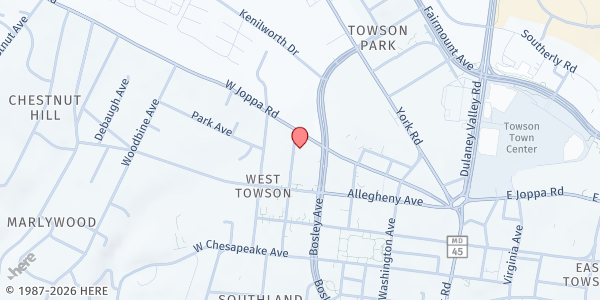 Map showing Balto. Co. Dept. of Aging/ Indiv. & Family Svcs. Div. - Towson at 611 Central Avenue, Towson, MD
