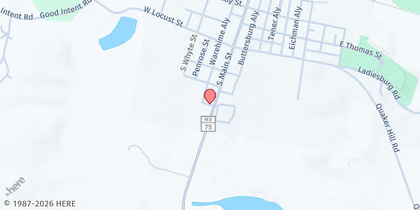 Map showing St. Peter's Food Pantry at 9190 Church St, Union Bridge, MD