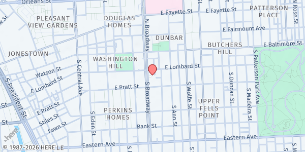 Map showing Baltimore American Indian Center at 113 South Broadway, Upper Fells Point, MD