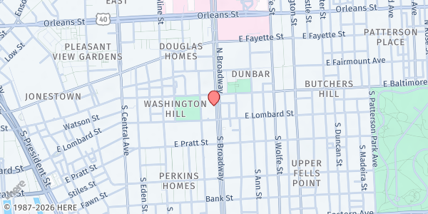 Map showing Powell Recovery Center at 113 South Broadway, Upper Fells Point, MD