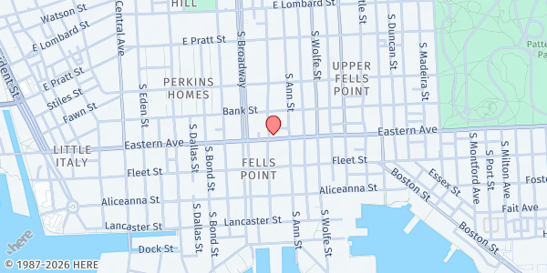 Map showing Supper Club at 1728 Eastern Avenue, Upper Fells Point, MD