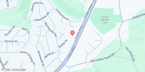 Map showing Alexander Memorial Baptist Church at 10675 Crain Highway, Upper Marlboro, MD