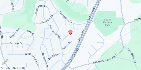 Map showing Alexander Memorial Baptist Church at 10675 Crain Highway, Upper Marlboro, MD