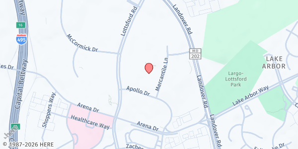 Map showing Metropolitan Baptist Church Pantry at 1200 Mercantile Lane, Upper Marlboro, MD