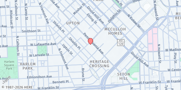 Map showing Pennsylvania Avenue A.M.E. Zion Church at 1128 Pennsylvania Avenue, Upton, MD