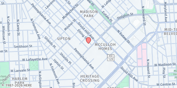 Map showing Sharp Street Memorial - Lydia's House at 1206 Etting Street, Upton, MD