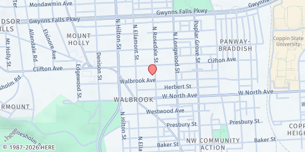 Map showing Gospel Tabernacle Church at 3100 Walbrook Avenue, Walbrook, MD