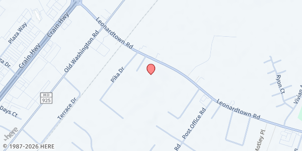 Map showing Calvary United Methodist at 3235 Leonardtown Road, Waldorf, MD