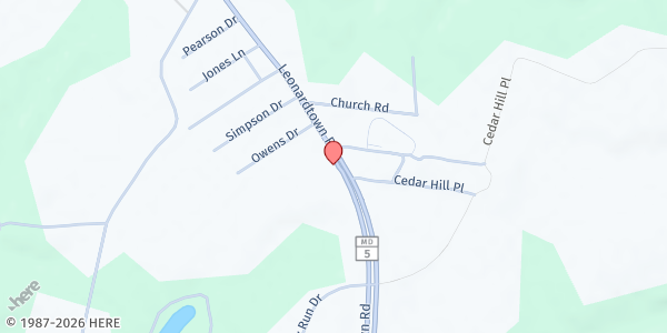 Map showing Lifestream Church of the Nazarene Food Pantry at 5105 Leonardtown Road, Waldorf, MD