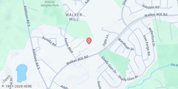 Map showing Walker Mill Outreach Center at 6974 Walker Mill Rd., Walker Mill, MD