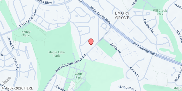 Map showing First African Methodist Episcopal Church of Gaithersburg at 17620 Washington Grove Lane, Washington Grove, MD