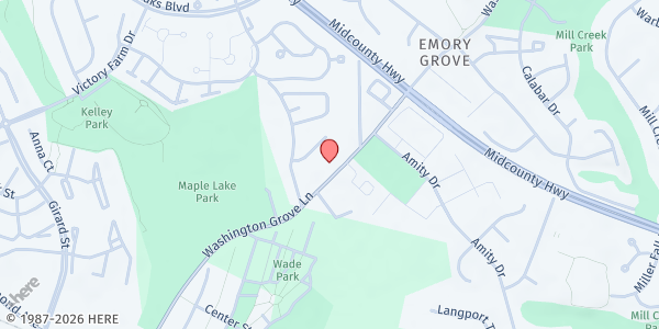 Map showing First African Methodist Episcopal Church of Gaithersburg at 17620 Washington Grove Lane, Washington Grove, MD