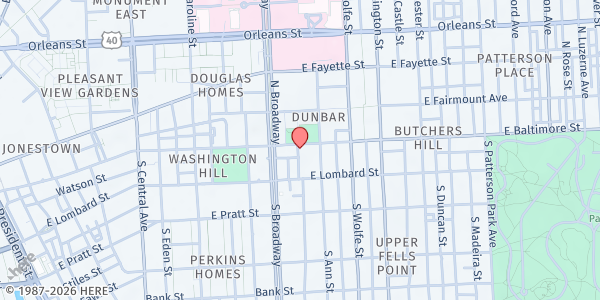 Map showing The Mix Church at 1725 East Baltimore Street, Washington Hill, MD