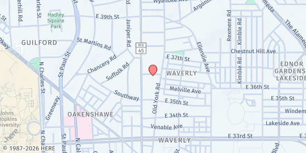 Map showing Mt. Oliver Missionary at 513 East 36th Street, Waverly, MD