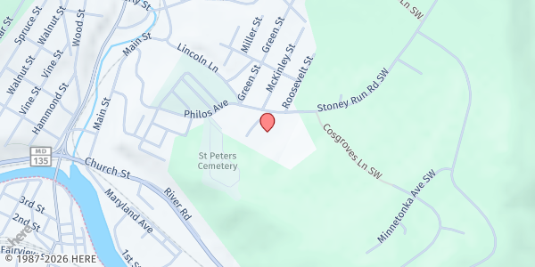 Map showing Bruce Outreach Center at 398 Philos Ave, Westernport, MD