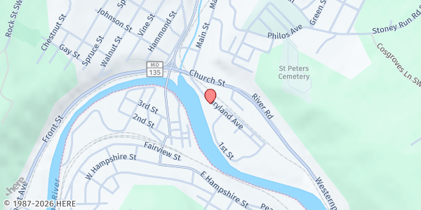 Map showing First Assembly Of God at 210 Maryland Ave, Westernport, MD