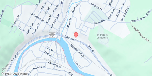 Map showing St Peter Roman Catholic Church at 127 Church St #1438, Westernport, MD