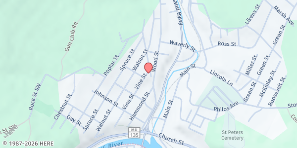 Map showing Westernport United Methodist Church at 430 Vine St, Westernport, MD