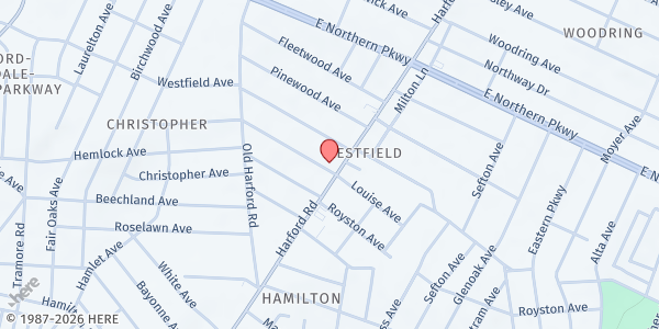 Map showing Mt. Calvary Star Baptist Church at 6300 Harford Road, Westfield, MD