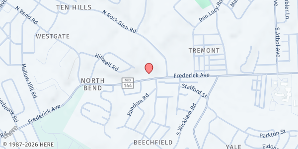 Map showing Stillmeadow Food Pantry - Distribution Site at 5110 Frederick Avenue, Westgate, MD