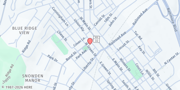 Map showing A Meal and More at 17 Bond Street, Westminster, MD