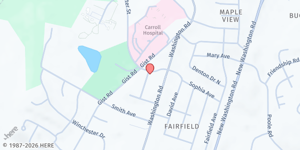 Map showing Grace Lutheran Church, Table of Grace Soup Kitchen at 21 Carroll Street, Westminster, MD