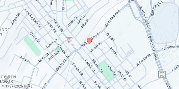 Map showing Human Services Programs of Carroll County at 10 Distillery Dr, Westminster, MD