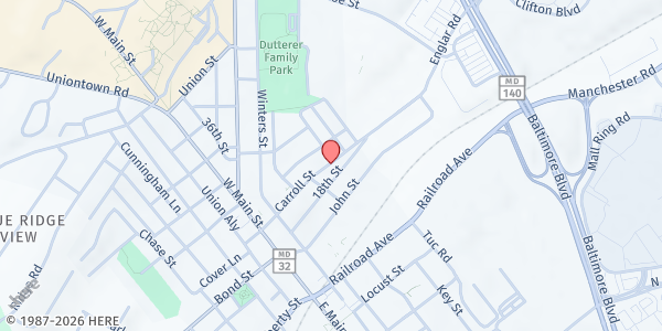 Map showing The Shepherd's Staff at 30 Carroll Street, Westminster, MD