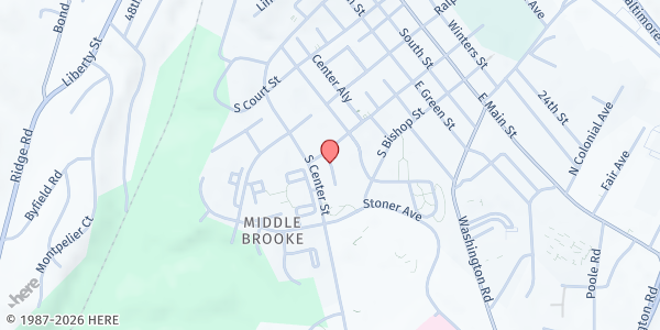 Map showing Westminster United Methodist Church at Westminster United Methodist Church, 162 East Main Street, Westminster, MD