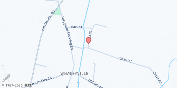 Map showing Delmarva Food Foundation - Worcester County Food Bank at 7925 Circle Rd., Whaleyville, MD