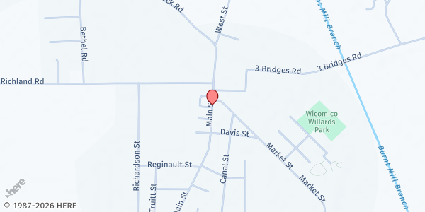 Map showing Help and Outreach Point of Entry - Main Location at 7451 Main Street, Willards, MD
