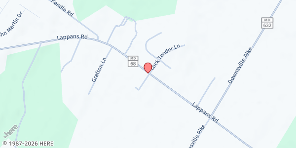 Map showing Rehoboth Food Pantry at 16829 Lappans Road, Williamsport, MD