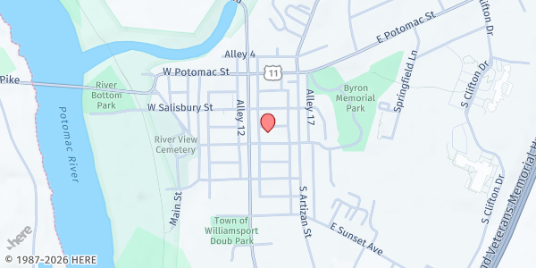 Map showing Shepherd's Table - Williamsport at 25 East Church Street, Williamsport, MD