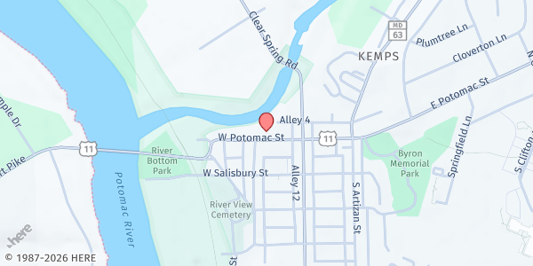 Map showing Williamsport Food Bank at 35 West Potomac Street, Williamsport, MD