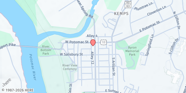 Map showing Williamsport Food Bank at 28 North Conococheague Street, Williamsport, MD