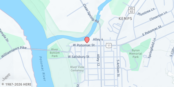 Map showing Zion Lutheran Church at 35 West Potomac St., Williamsport, MD