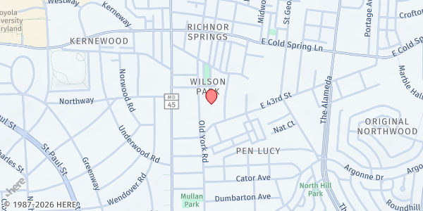 Map showing Church of the Redeemed of Lord at 4321 Old York Road, Wilson Park, MD