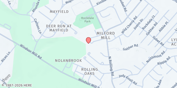 Map showing Bernice Webster Food Pantry (Liberty Food Pantry) at 3301 Milford Mill Road, Windsor Mill, MD