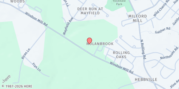 Map showing Jesus House Baltimore Food Pantry at 7710 Windsor Mill Road, Windsor Mill, MD