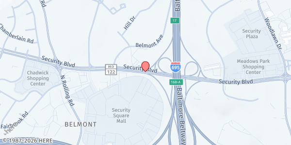 Map showing Liberty Community Development Corp at 6901 Security Boulevard, Windsor Mill, MD