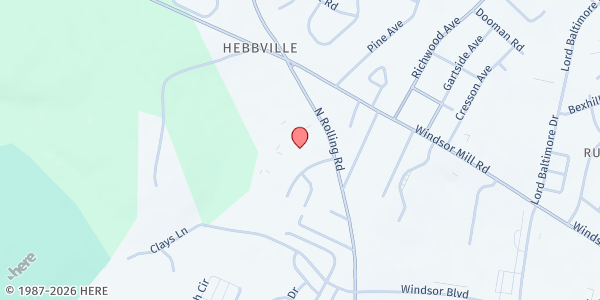 Map showing Maryland Free Food Summer Program - Windsor Mill at 3030 Rolling Road, Windsor Mill, MD